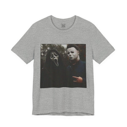 Horror Movie Graphic Tee, Unisex Jersey Short Sleeve Tee, Halloween Costume Shirt, Scary Movie Fan Apparel, Spooky Themed Tee