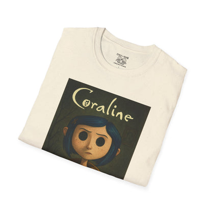 Coraline-Inspired Unisex Softstyle T-Shirt, Cute Graphic Tee, Movie Merch, Unique Gift, Retro Style, Horror Fans, Birthday Present