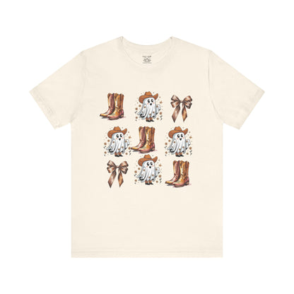 Ghostly Cowboy Tee, Fun Unisex Tee, Halloween Shirt, Country Style Tee, Ghosts and Boots Design, Casual Wear