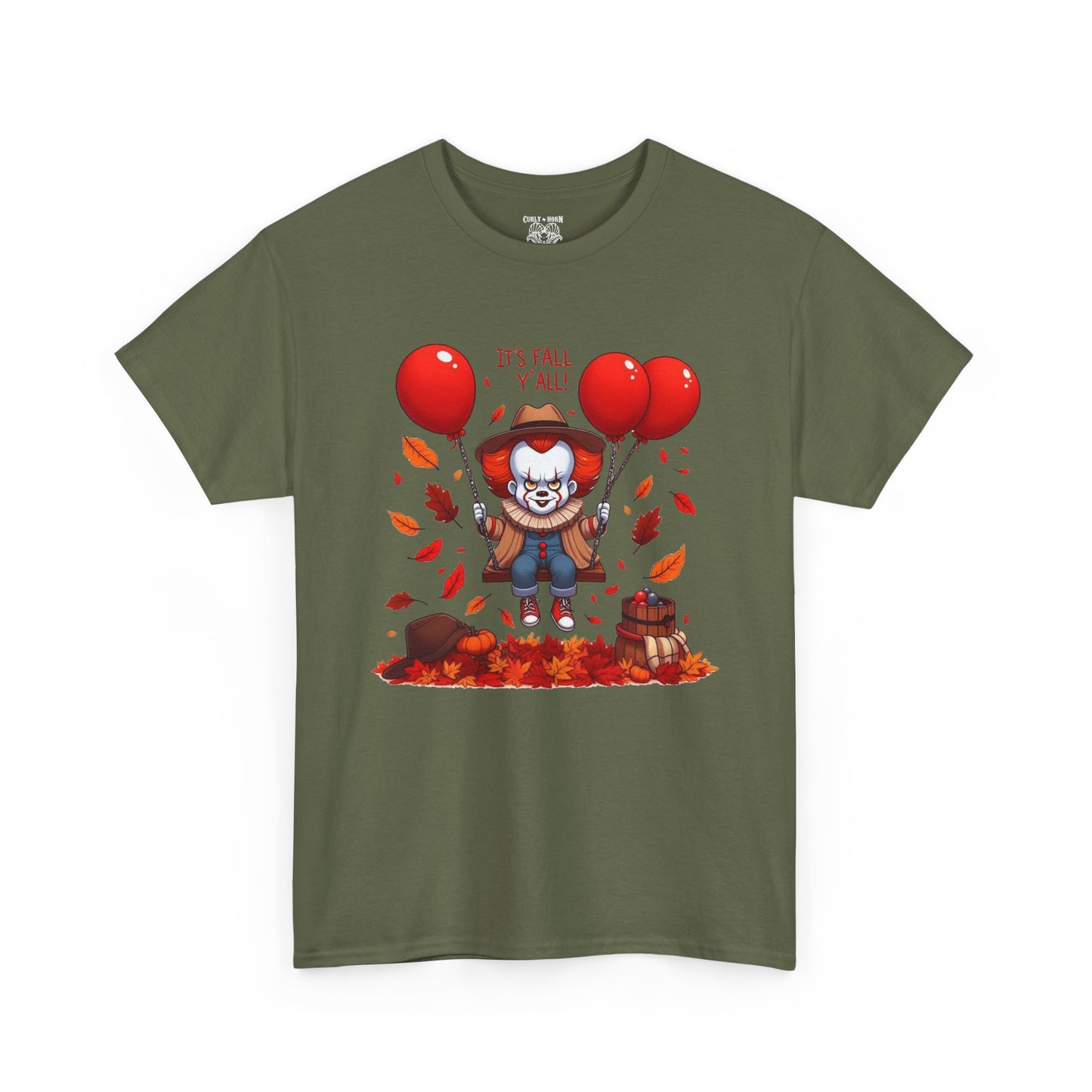 Fall-Themed Pennywise Unisex Heavy Cotton Tee, Autumn Shirt, Halloween Apparel, Seasonal Gift, Cozy Outfit, Fun Fall Fashion