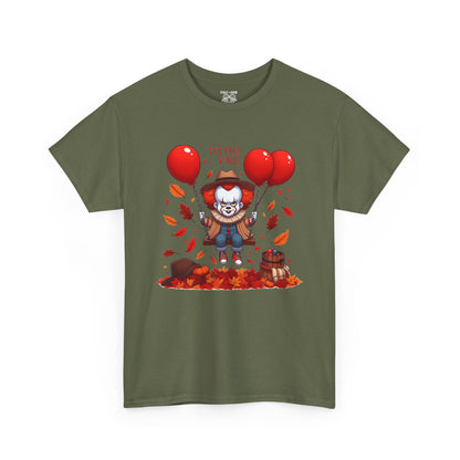 Fall-Themed Pennywise Unisex Heavy Cotton Tee, Autumn Shirt, Halloween Apparel, Seasonal Gift, Cozy Outfit, Fun Fall Fashion