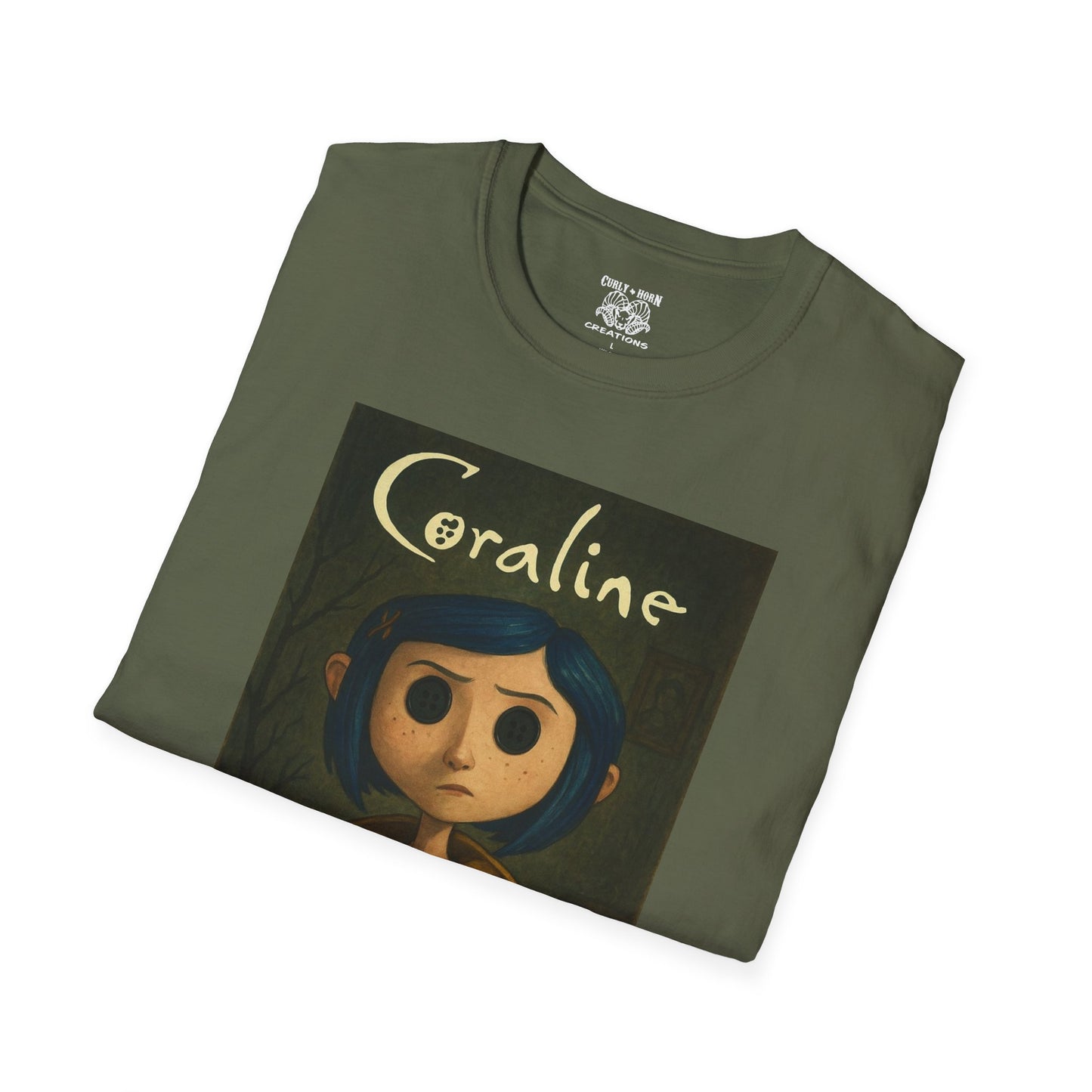 Coraline-Inspired Unisex Softstyle T-Shirt, Cute Graphic Tee, Movie Merch, Unique Gift, Retro Style, Horror Fans, Birthday Present