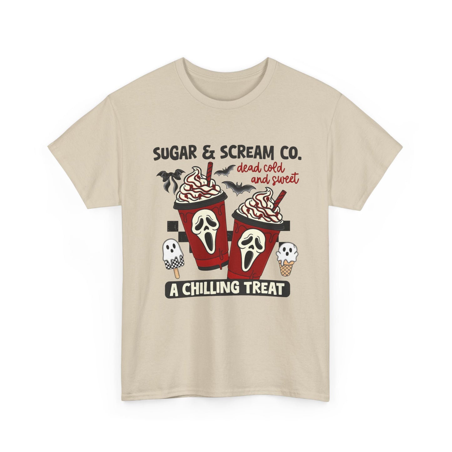 Sugar & Scream Co. Unisex Tee - A Chilling Treat, Halloween T-Shirt, Cute Cafe Shirt, Ghostly Graphic Tee, Sweet Treats Apparel