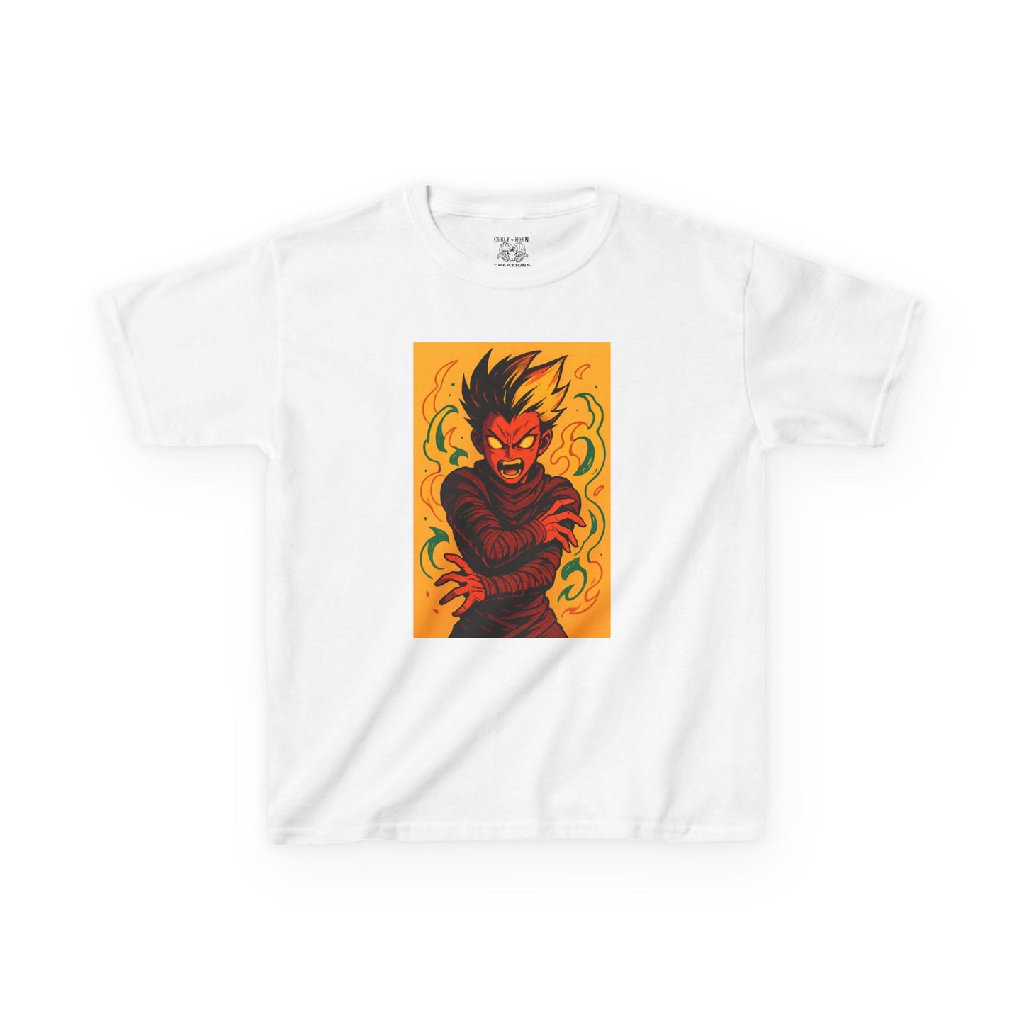 Kid's Graphic Tee with Fiery Monster Design, Perfect for Halloween, Birthday Gifts, Everyday Wear, Playdates, Anime Enthusiasts