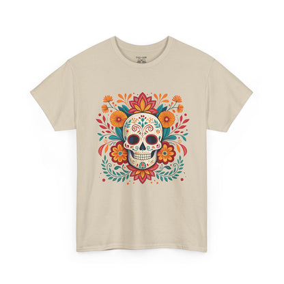Colorful Skull Floral Tee, Day of the Dead Shirt, Unisex Graphic Tee, Casual Wear, Gift for Halloween, Festival Attire