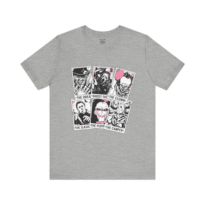 Horror Vibes Graphic Tee, Unisex Short Sleeve Shirt, Perfect for Halloween, Movie Night, Gift for Horror Fans, Casual Wear