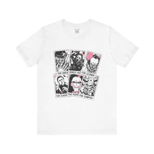 Horror Vibes Graphic Tee, Unisex Short Sleeve Shirt, Perfect for Halloween, Movie Night, Gift for Horror Fans, Casual Wear