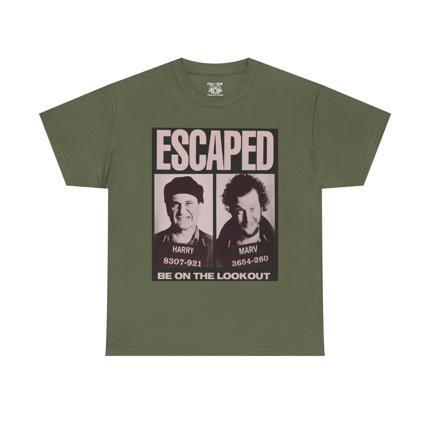 Escaped Mugshot Home Alone Unisex Heavy Cotton Tee | Fun Gift for Fans, Casual Wear, Novelty Tee, Humor Shirt, Movie Lovers