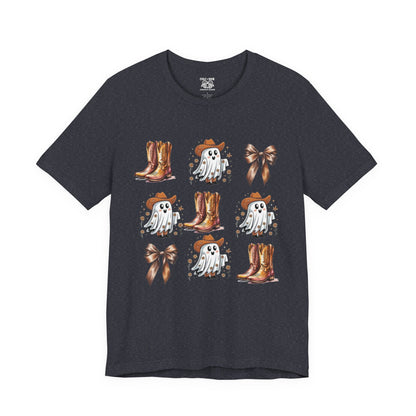 Ghostly Cowboy Tee, Fun Unisex Tee, Halloween Shirt, Country Style Tee, Ghosts and Boots Design, Casual Wear