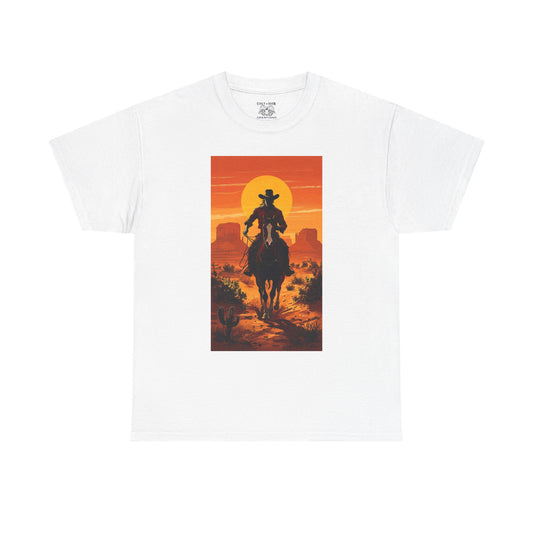 Western Sunset Unisex Heavy Cotton Tee, Cowboy Shirt, Country Music Tee, Gift for Him, Festival Wear, Casual Outfit