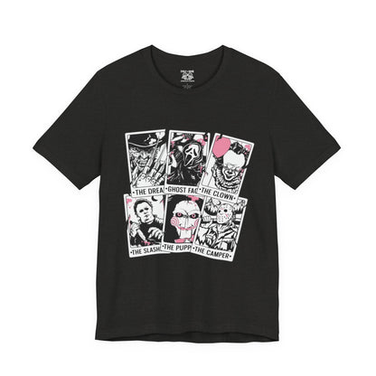Horror Vibes Graphic Tee, Unisex Short Sleeve Shirt, Perfect for Halloween, Movie Night, Gift for Horror Fans, Casual Wear