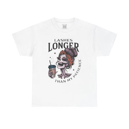 Stylish Graphic Tee - Lashes Longer Than My Patience, Funny Quote Shirt, Casual Wear, Gift for Makeup Lovers, Trendy Apparel