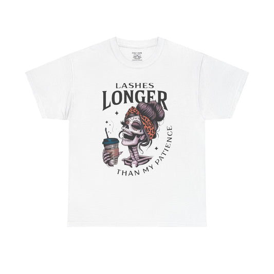 Stylish Graphic Tee - Lashes Longer Than My Patience, Funny Quote Shirt, Casual Wear, Gift for Makeup Lovers, Trendy Apparel