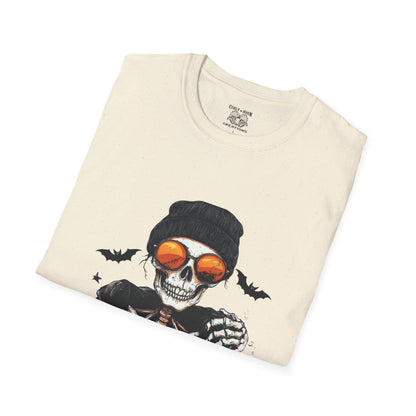 Chill Skeleton Tee - Unisex Softstyle T-Shirt, Halloween Costume, Casual Wear, Trendy Graphic Tee, Unique Gift Idea