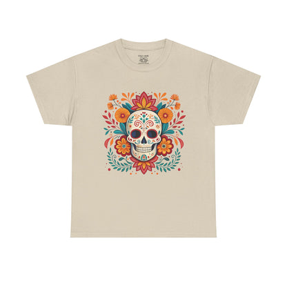 Colorful Skull Floral Tee, Day of the Dead Shirt, Unisex Graphic Tee, Casual Wear, Gift for Halloween, Festival Attire