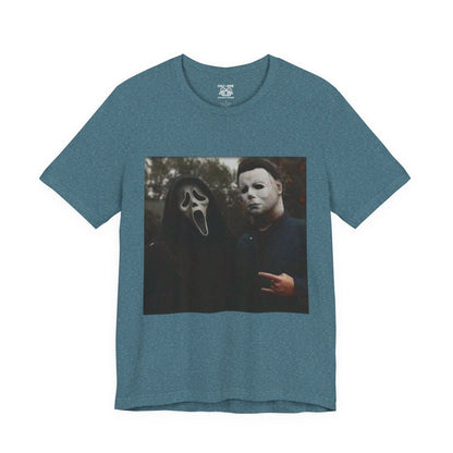 Horror Movie Graphic Tee, Unisex Jersey Short Sleeve Tee, Halloween Costume Shirt, Scary Movie Fan Apparel, Spooky Themed Tee