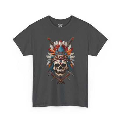Skull Headdress Unisex Heavy Cotton Tee | Bohemian Style T-Shirt, Festival Wear, Graphic Tee, Gift for Him, Casual Apparel