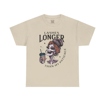 Stylish Graphic Tee - Lashes Longer Than My Patience, Funny Quote Shirt, Casual Wear, Gift for Makeup Lovers, Trendy Apparel