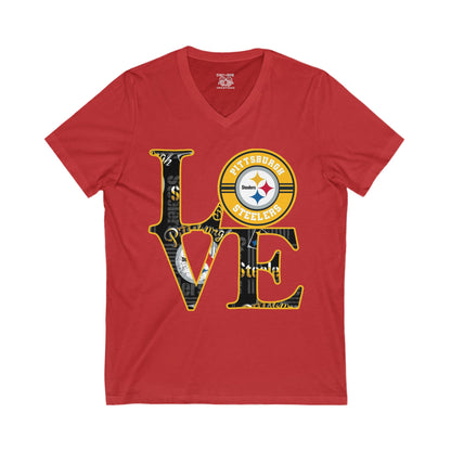Pittsburgh Steelers Love Tee | Unisex V-Neck Shirt, Sports Apparel, Game Day Outfit, Football Gift, Fan Merchandise