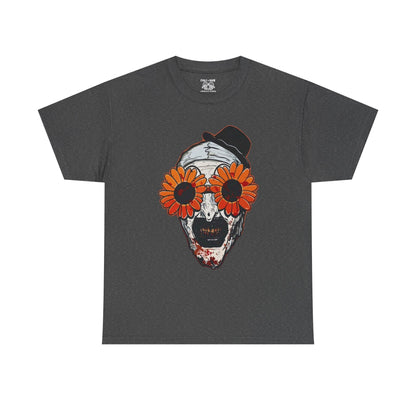 Terrifier Skull Tee with Floral Glasses, Unisex Cotton Shirt, Trendy Graphic T-Shirt, Quirky Casual Wear, Unique Gift for Him or Her