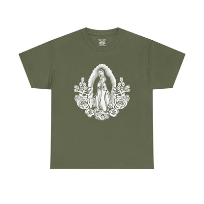 Religious Virgen De Guadalupe Tee, Unisex Heavy Cotton Tee, Vintage Spiritual Shirt, Casual Faith Apparel, Everyday Wear