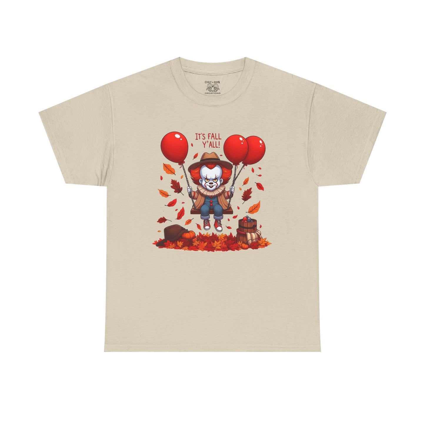 Fall-Themed Pennywise Unisex Heavy Cotton Tee, Autumn Shirt, Halloween Apparel, Seasonal Gift, Cozy Outfit, Fun Fall Fashion