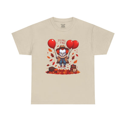 Fall-Themed Pennywise Unisex Heavy Cotton Tee, Autumn Shirt, Halloween Apparel, Seasonal Gift, Cozy Outfit, Fun Fall Fashion