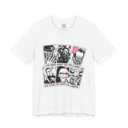 Horror Vibes Graphic Tee, Unisex Short Sleeve Shirt, Perfect for Halloween, Movie Night, Gift for Horror Fans, Casual Wear