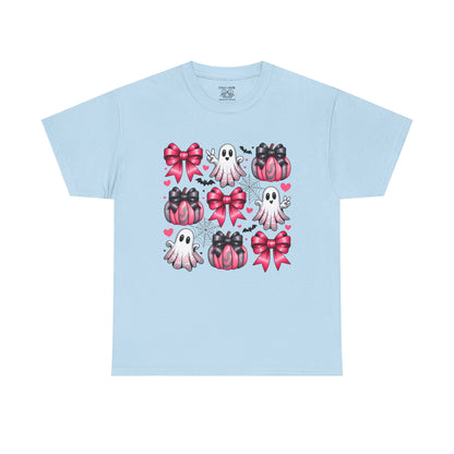 Cute Ghosts & Bows Tee, Halloween Shirt, Unisex Fun Fashion, Gift for Kids and Teens, Spooky Vibes, Holiday Apparel