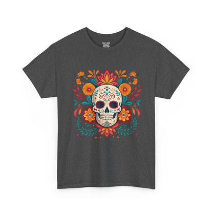 Colorful Skull Floral Tee, Day of the Dead Shirt, Unisex Graphic Tee, Casual Wear, Gift for Halloween, Festival Attire