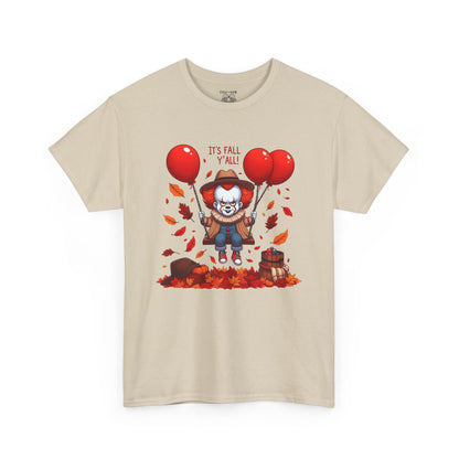 Fall-Themed Pennywise Unisex Heavy Cotton Tee, Autumn Shirt, Halloween Apparel, Seasonal Gift, Cozy Outfit, Fun Fall Fashion