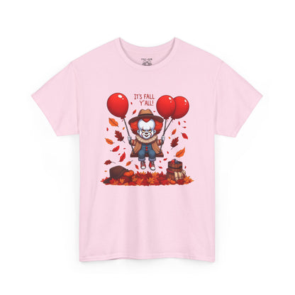 Fall-Themed Pennywise Unisex Heavy Cotton Tee, Autumn Shirt, Halloween Apparel, Seasonal Gift, Cozy Outfit, Fun Fall Fashion