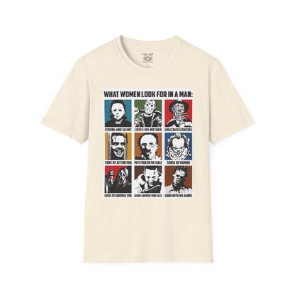 What Women Look For in a Man T-Shirt, Graphic Tee for Women, Gift for Her, Funny Quote Shirt, Unisex Casual Wear, Perfect for Birthdays