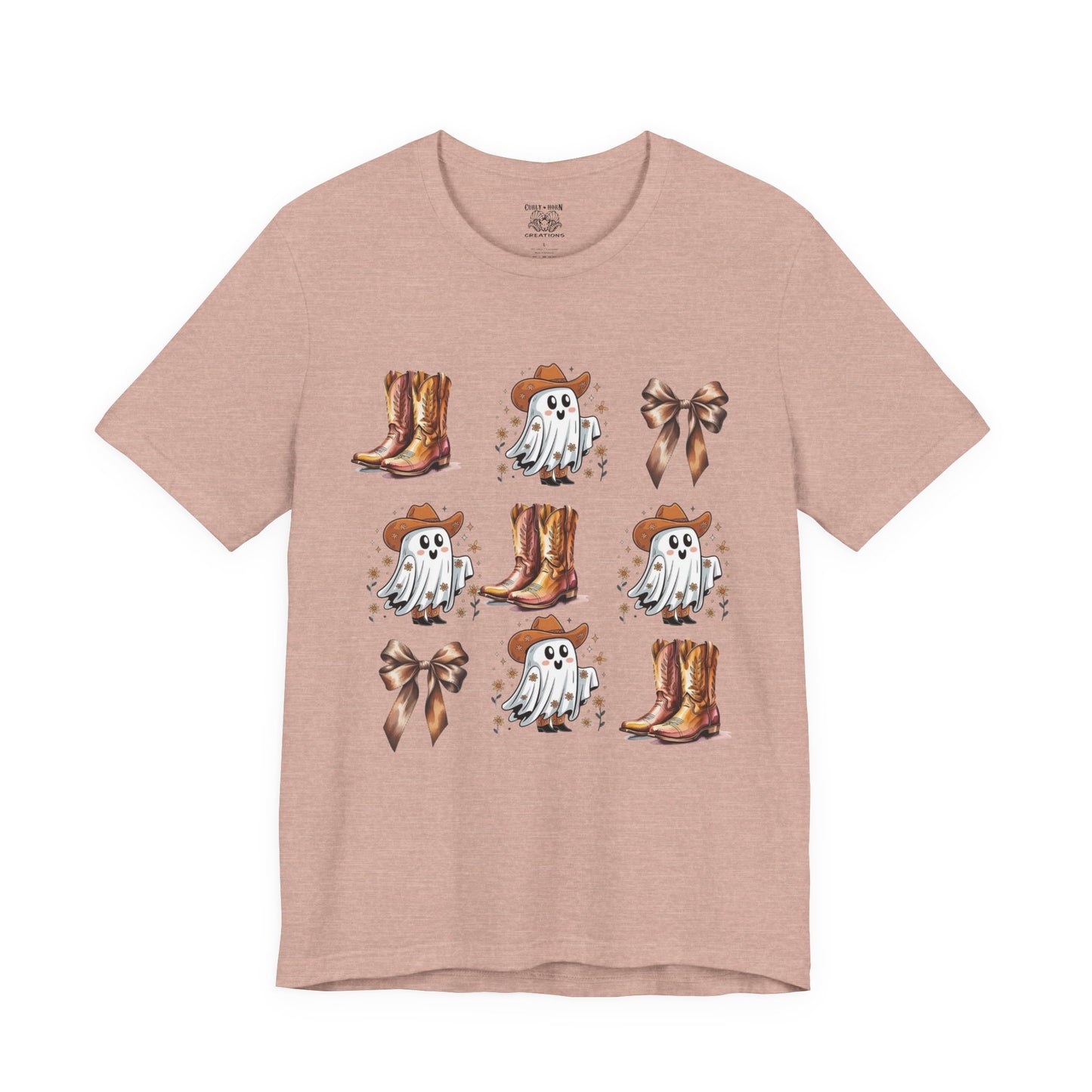 Ghostly Cowboy Tee, Fun Unisex Tee, Halloween Shirt, Country Style Tee, Ghosts and Boots Design, Casual Wear