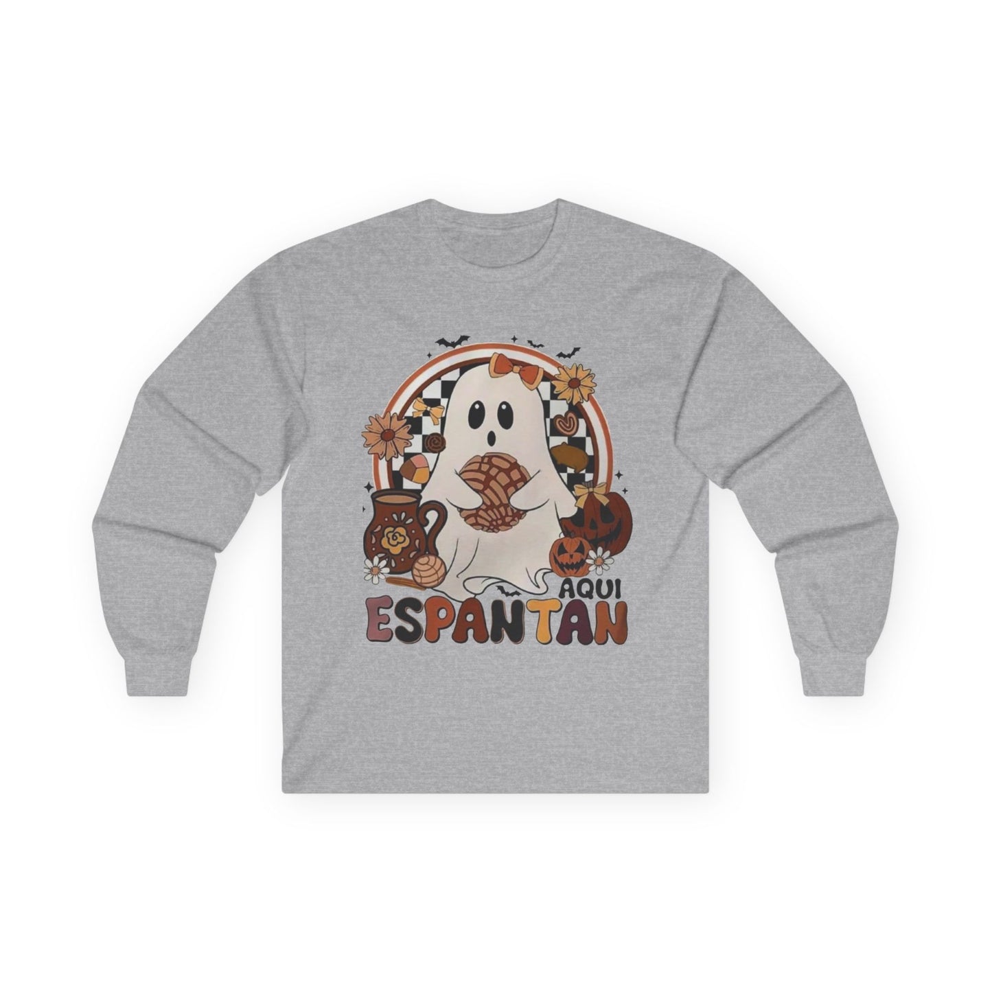 Ghostly Halloween Long Sleeve Tee | Unisex Fall Shirt, Spooky Costume Top, Pumpkin Patch Apparel, Halloween Gift, Cozy Autumn Wear