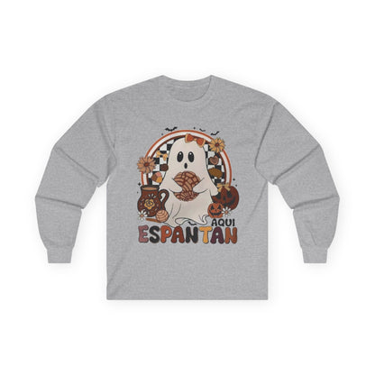 Ghostly Halloween Long Sleeve Tee | Unisex Fall Shirt, Spooky Costume Top, Pumpkin Patch Apparel, Halloween Gift, Cozy Autumn Wear