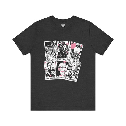 Horror Vibes Graphic Tee, Unisex Short Sleeve Shirt, Perfect for Halloween, Movie Night, Gift for Horror Fans, Casual Wear