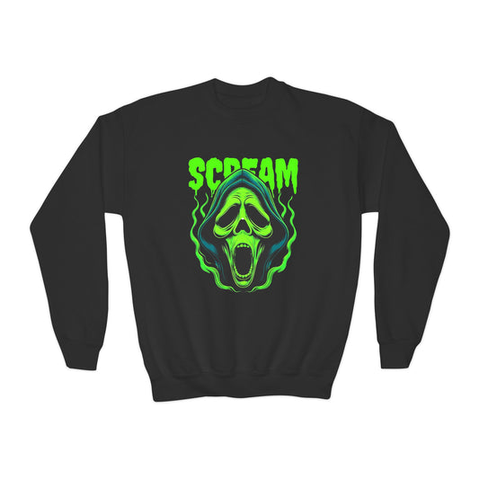 Scream Youth Crewneck Sweatshirt, Horror Gift, Halloween Apparel, Spooky Sweatshirt, Teens' Casual Wear, Graphic Sweatshirt