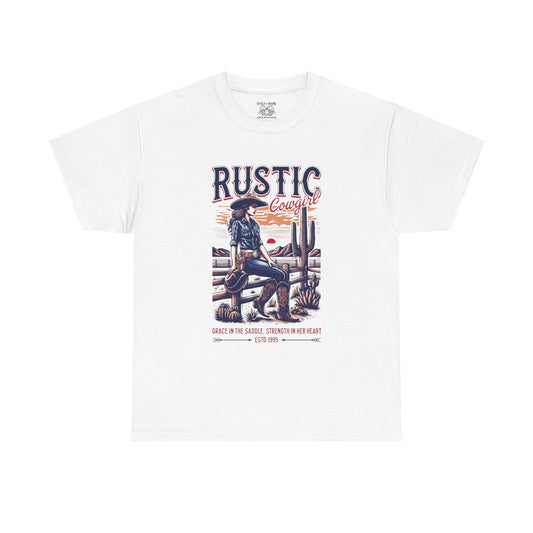 Rustic Cowgirl Unisex Heavy Cotton Tee, Western Style Shirt, Country Vintage Tee, Men's Graphic T-Shirt, Gift for Cowboy Lovers