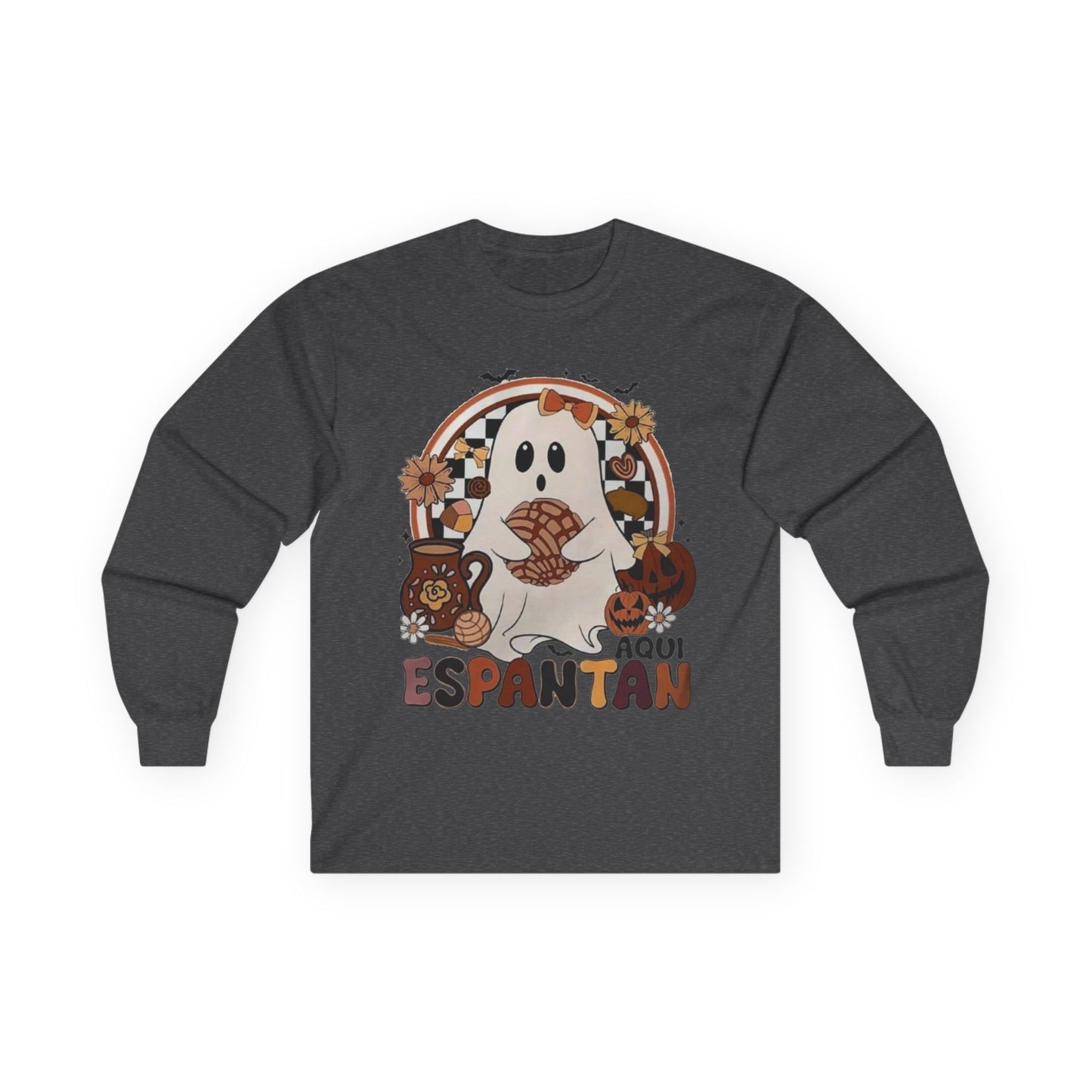 Ghostly Halloween Long Sleeve Tee | Unisex Fall Shirt, Spooky Costume Top, Pumpkin Patch Apparel, Halloween Gift, Cozy Autumn Wear