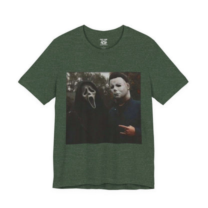 Horror Movie Graphic Tee, Unisex Jersey Short Sleeve Tee, Halloween Costume Shirt, Scary Movie Fan Apparel, Spooky Themed Tee