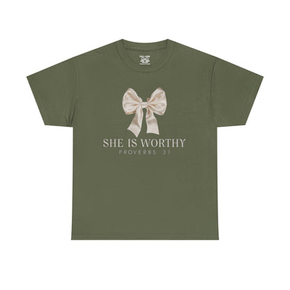 She is Worthy Unisex Cotton Tee - Inspirational Shirt, Faith-Based Apparel, Christian Gift, Casual Wear, Motivational T-Shirt
