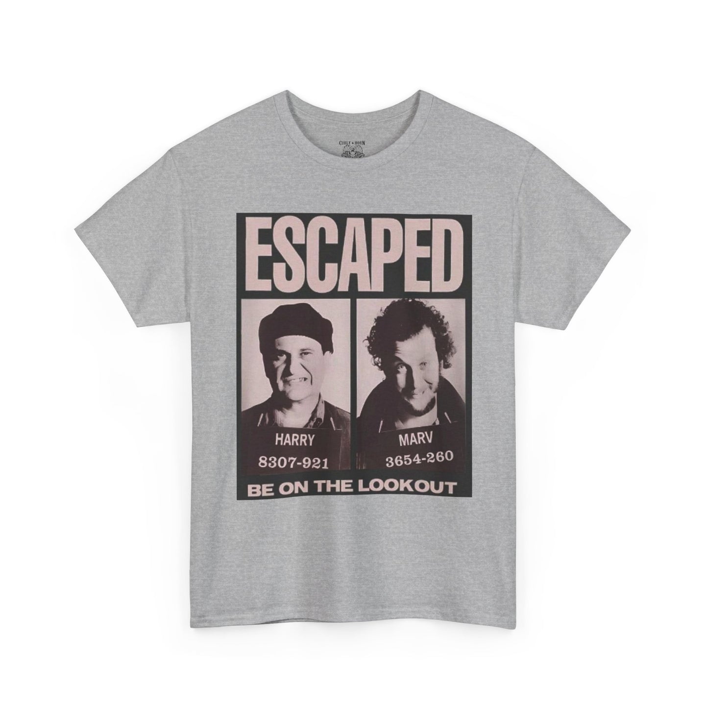 Escaped Mugshot Home Alone Unisex Heavy Cotton Tee | Fun Gift for Fans, Casual Wear, Novelty Tee, Humor Shirt, Movie Lovers