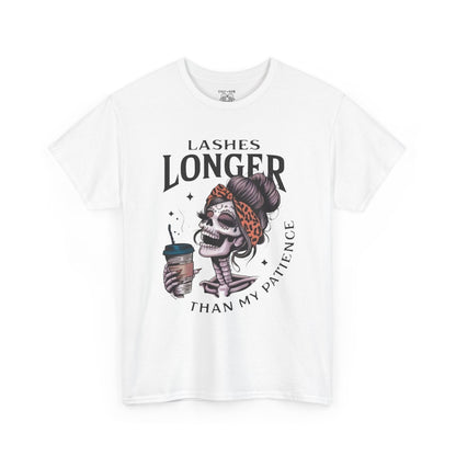 Stylish Graphic Tee - Lashes Longer Than My Patience, Funny Quote Shirt, Casual Wear, Gift for Makeup Lovers, Trendy Apparel