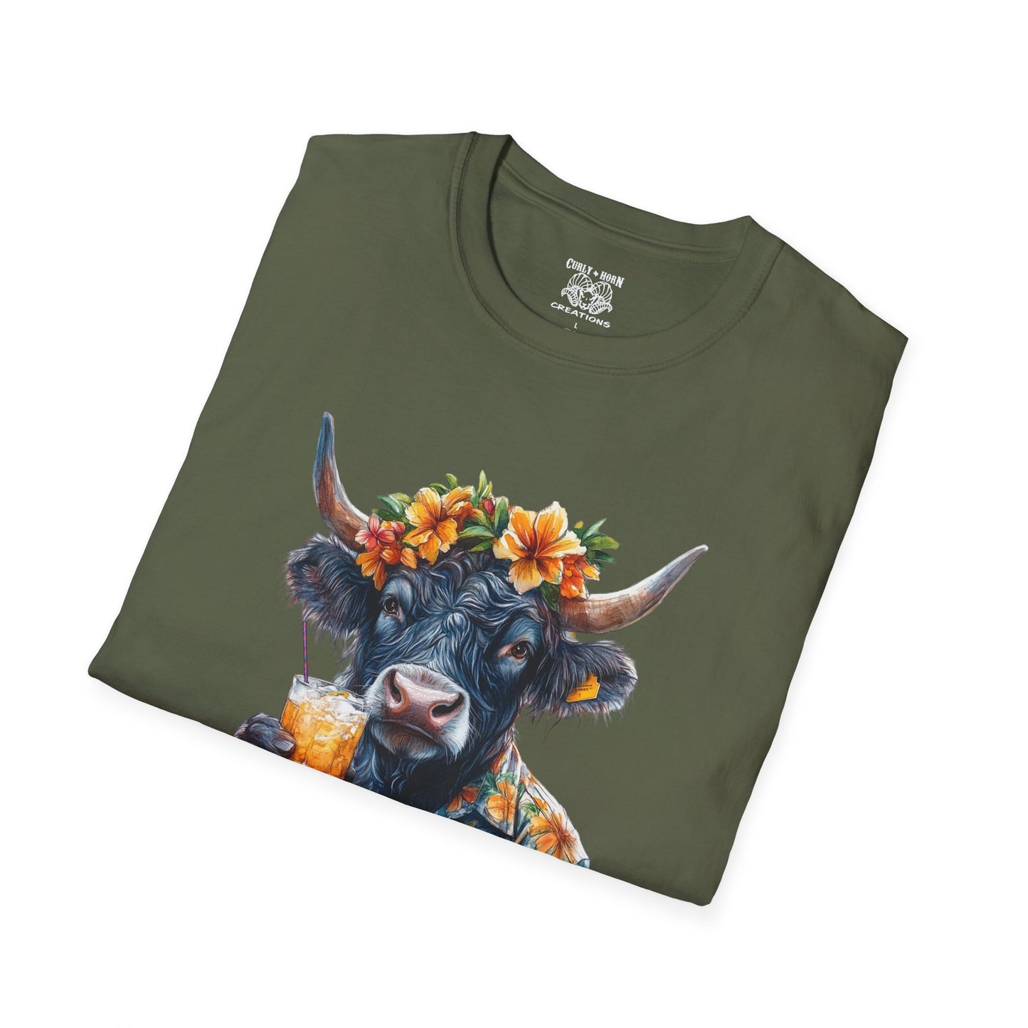 Tropical Cow T-Shirt, Summer Vibe Tee, Fun Graphic Shirt, Unisex Casual Wear, Perfect for Beach Parties, Gift for Cow Lovers