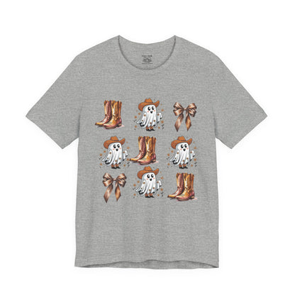 Ghostly Cowboy Tee, Fun Unisex Tee, Halloween Shirt, Country Style Tee, Ghosts and Boots Design, Casual Wear
