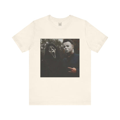 Horror Movie Graphic Tee, Unisex Jersey Short Sleeve Tee, Halloween Costume Shirt, Scary Movie Fan Apparel, Spooky Themed Tee