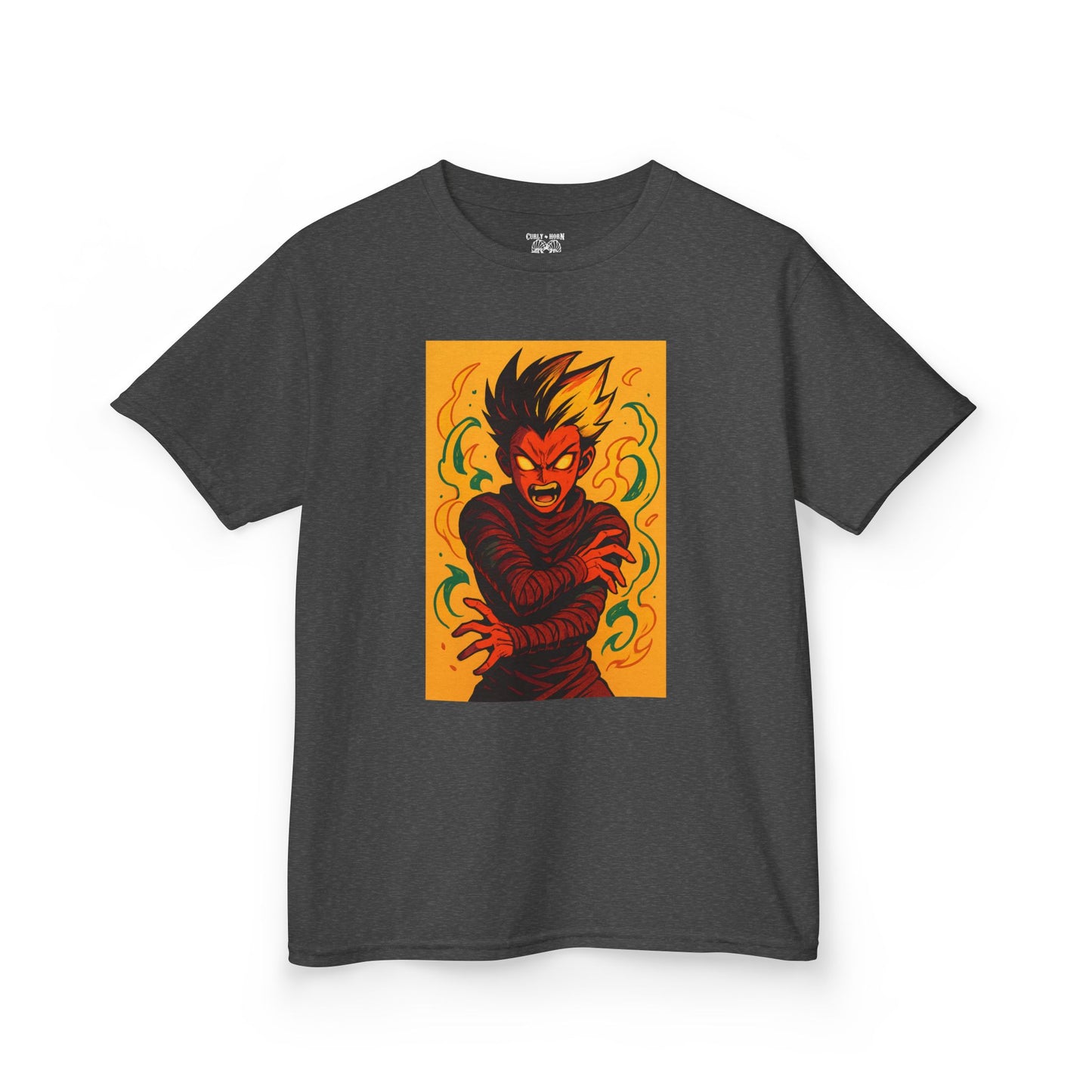 Kid's Graphic Tee with Fiery Monster Design, Perfect for Halloween, Birthday Gifts, Everyday Wear, Playdates, Anime Enthusiasts