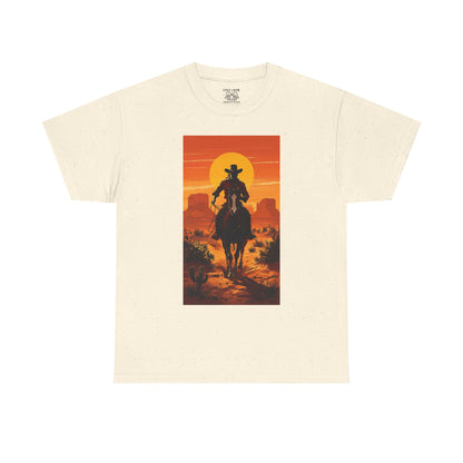 Western Sunset Unisex Heavy Cotton Tee, Cowboy Shirt, Country Music Tee, Gift for Him, Festival Wear, Casual Outfit