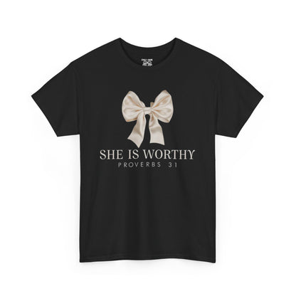 She is Worthy Unisex Cotton Tee - Inspirational Shirt, Faith-Based Apparel, Christian Gift, Casual Wear, Motivational T-Shirt
